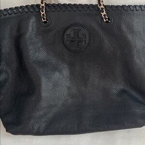 Tory Burch Black Leather Tote with Chain Straps!! Smell like new!! Never used